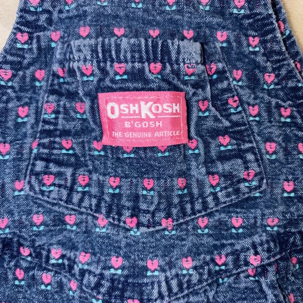 Vintage OshKosh Bgosh Vestbak Overalls 24M Blue Denim Pink Heart Floral USA Made